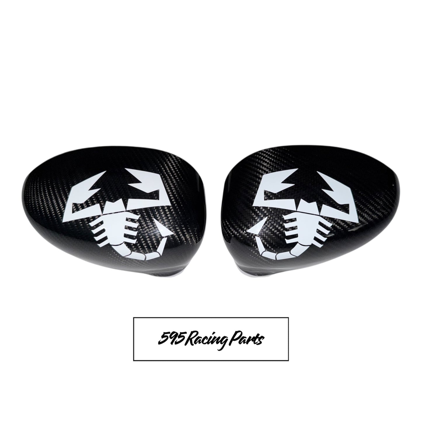Coppia Cover Calotte Specchietti Aerografate in CARBONIO VERO per Fiat 500 Abarth - 595 - 695 - Punto Abarth - diverse finiture
