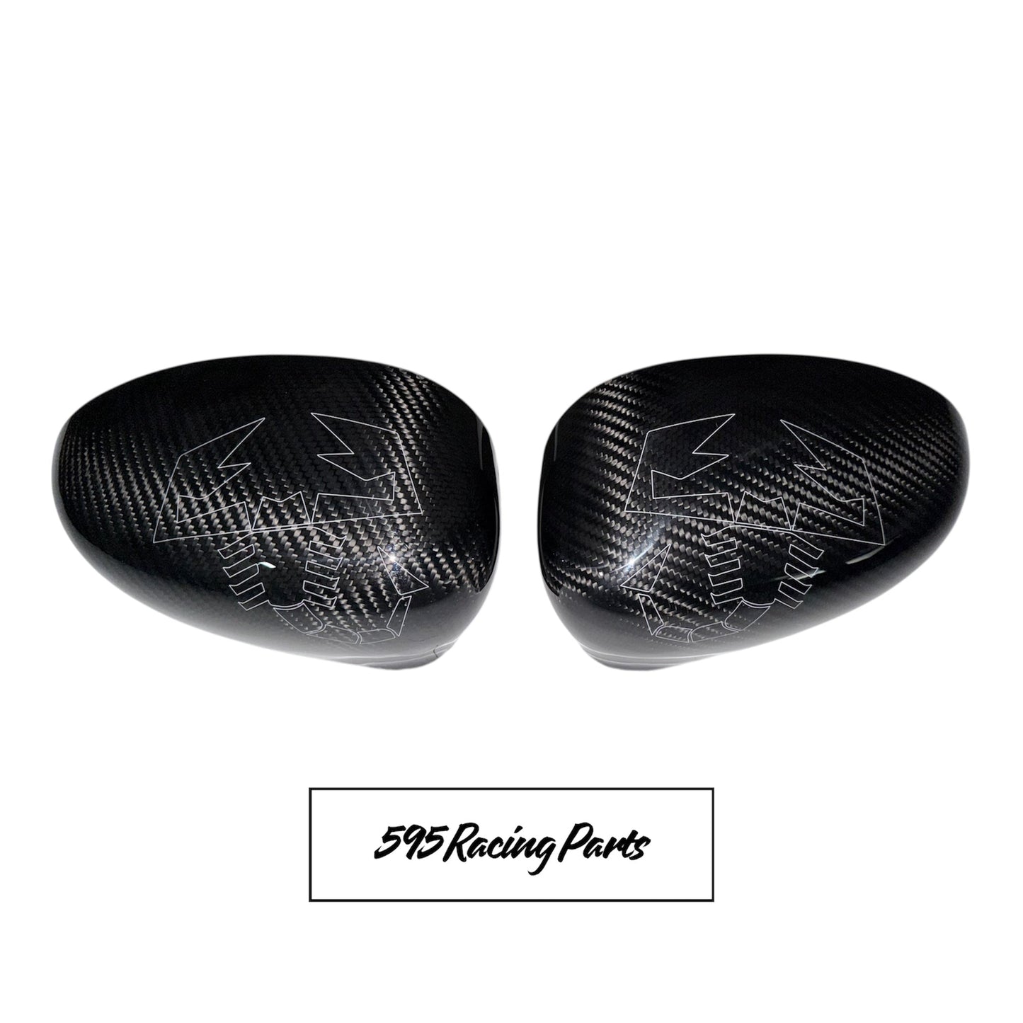 Coppia Cover Calotte Specchietti Aerografate in CARBONIO VERO per Fiat 500 Abarth - 595 - 695 - Punto Abarth - diverse finiture